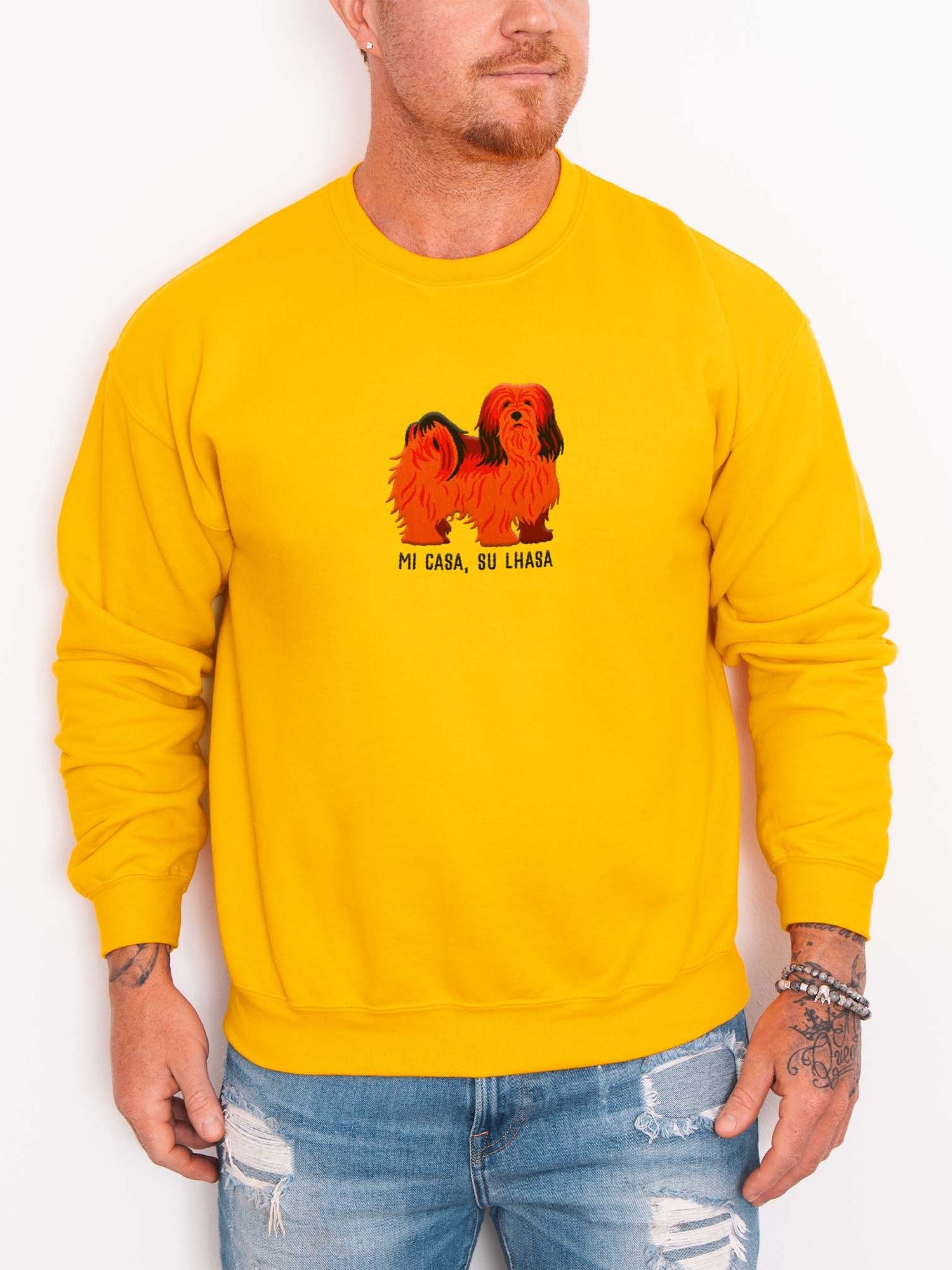 Mi Casa, Su Lhasa Sweatshirt (Embroidered) of a Lhasa Apso(Red) product image (2)