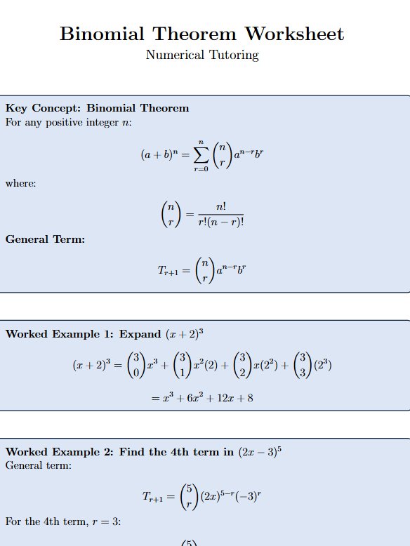 Binomial Theorem Worksheet product image (2)