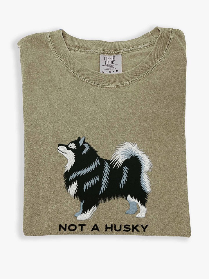 Not a Husky T-Shirt(Embroidered) of a Finnish Lapphund(Black & White) product image (1)