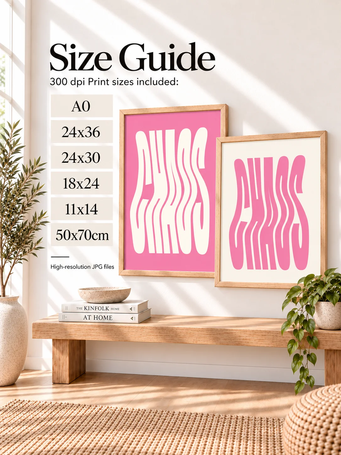 CHAOS Pink Wavy Typography Printable Wall Art, Retro Y2K Poster, Funky Dopamine Decor, Girly Dorm Bedroom Digital Download product image (3)