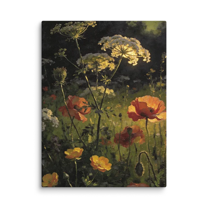 Golden Hour Wildflowers | Dark Botanical Oil Painting Print | Moody Floral Wall Art | Poppies and Lace | Cottagecore Maximalist Decor product image (1)