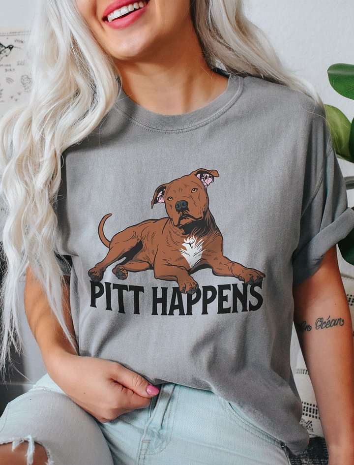 Pitt Happens T-Shirt of a Pitbull Terrier (Red) | Funny T-Shirt for Pitbull, Bully, and Staffordshire Terrier Paw-rents product image (2)