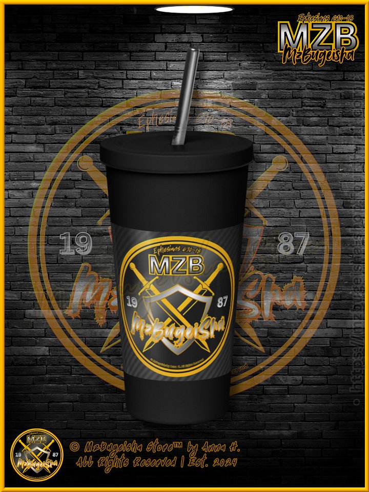 Tumbler - MzBugeisha™ "Emblem & MZB Tingz™ / MzBugeisha Name Logo [V2] (blk/yellow/slvr)" Insulated Tumbler with a Straw By Anna H. product image (2)