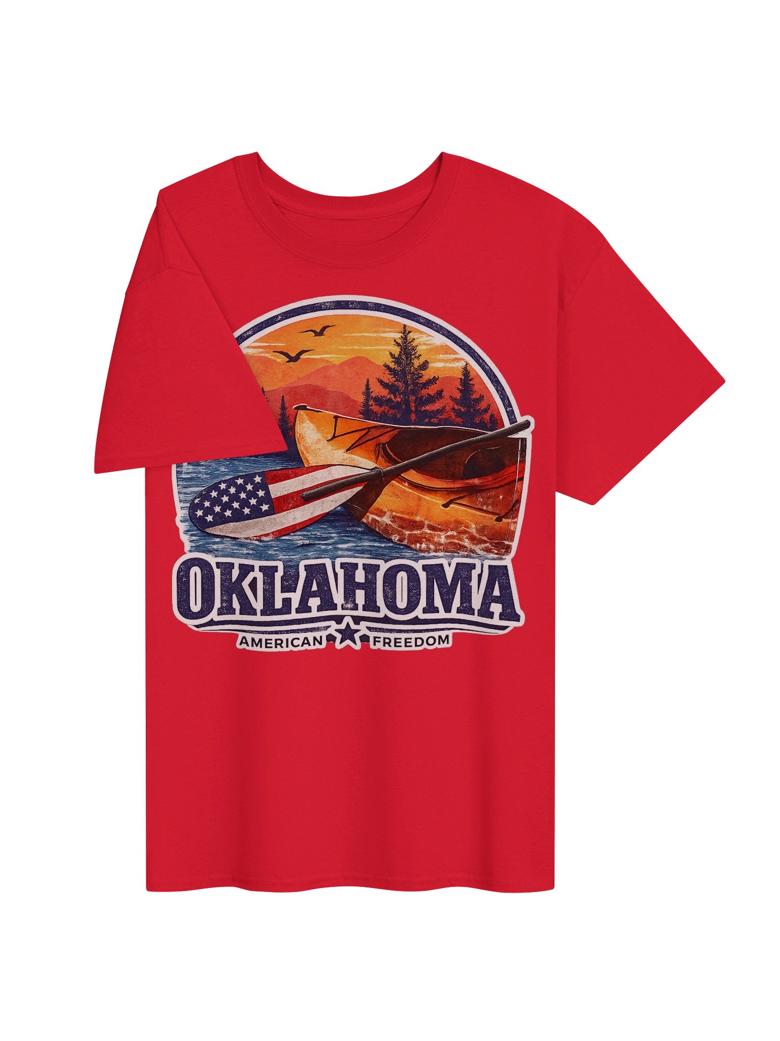 American Freedom Oklahoma Kayak Tee – Gildan 5000 Heavy Cotton Patriotic Outdoors Shirt product image (2)