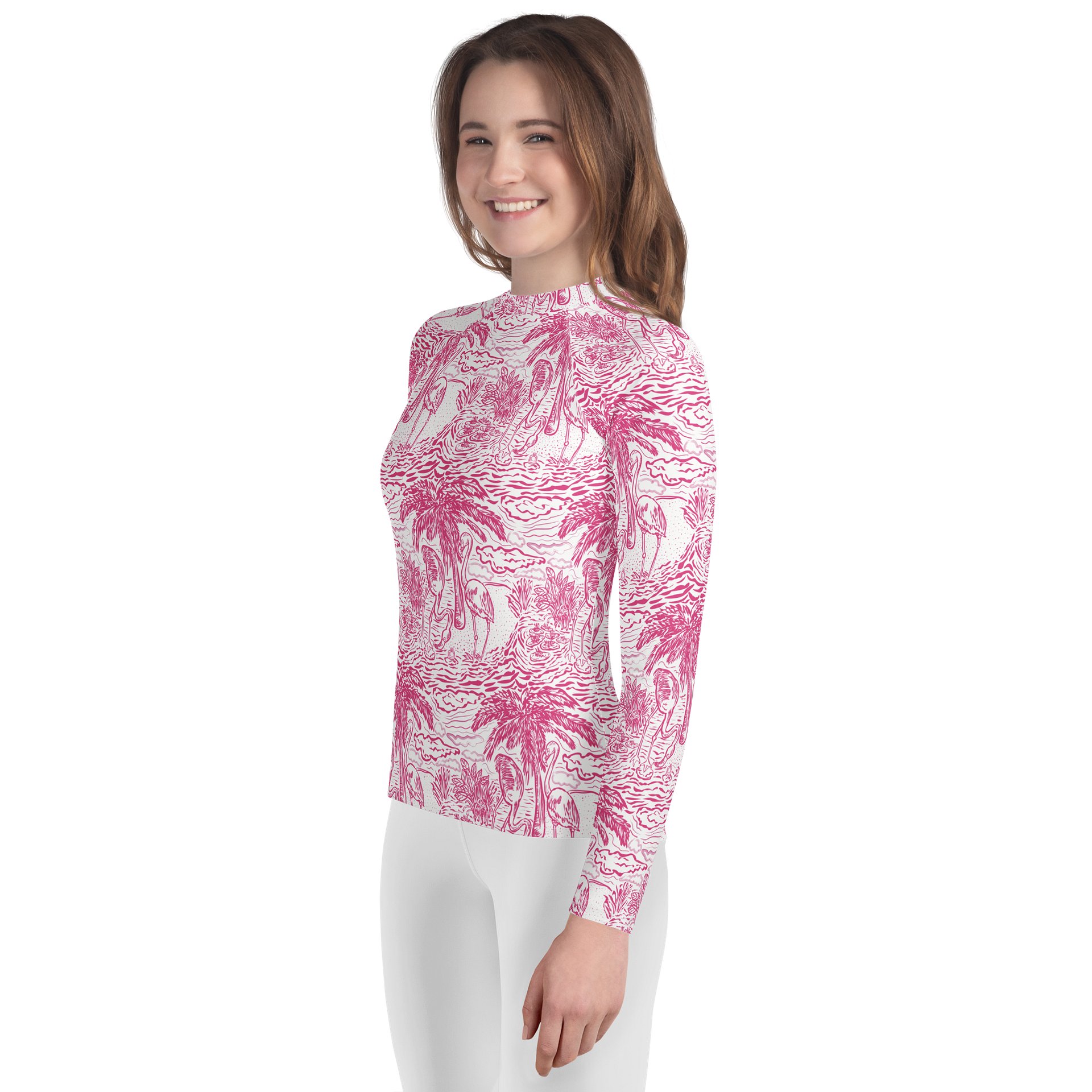 Pink Tropical Flamingo Youth Rash Guard product image (3)