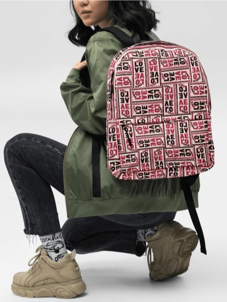 Pure LOVE dual Color Pattern on peach Background - All-Over Print Backpack product image (4)