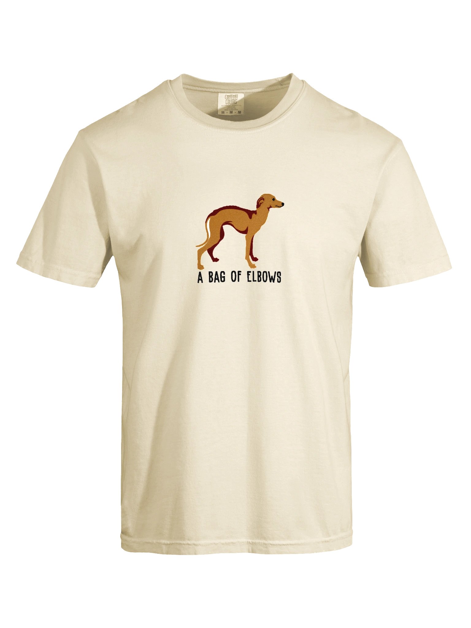 A Bag of Elbows T-Shirt(Embroidered) of an Italian Greyhound(Tan) product image (10)