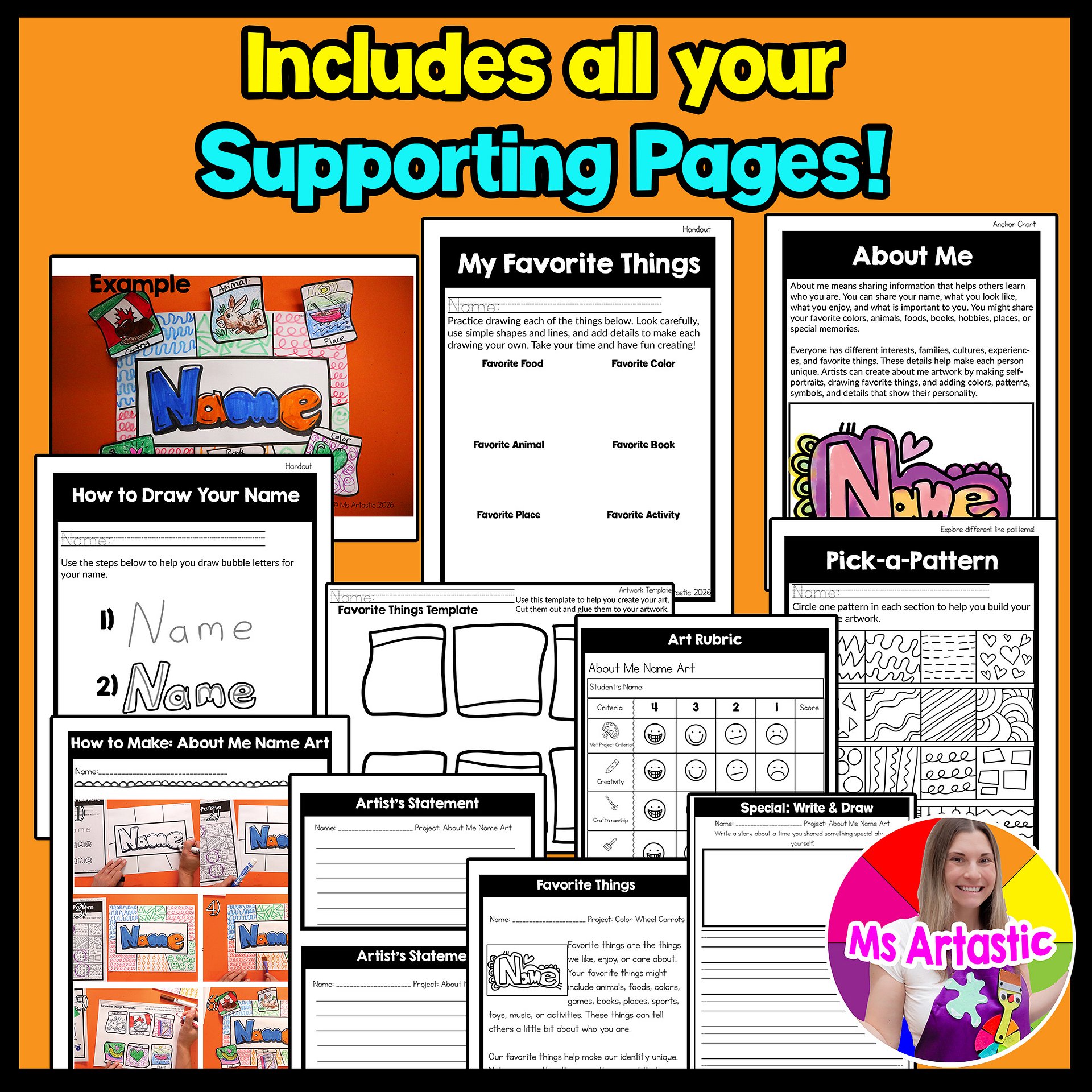 2nd Grade Back to School About Me Name Art Lesson Favorite Things Art Project product image (4)