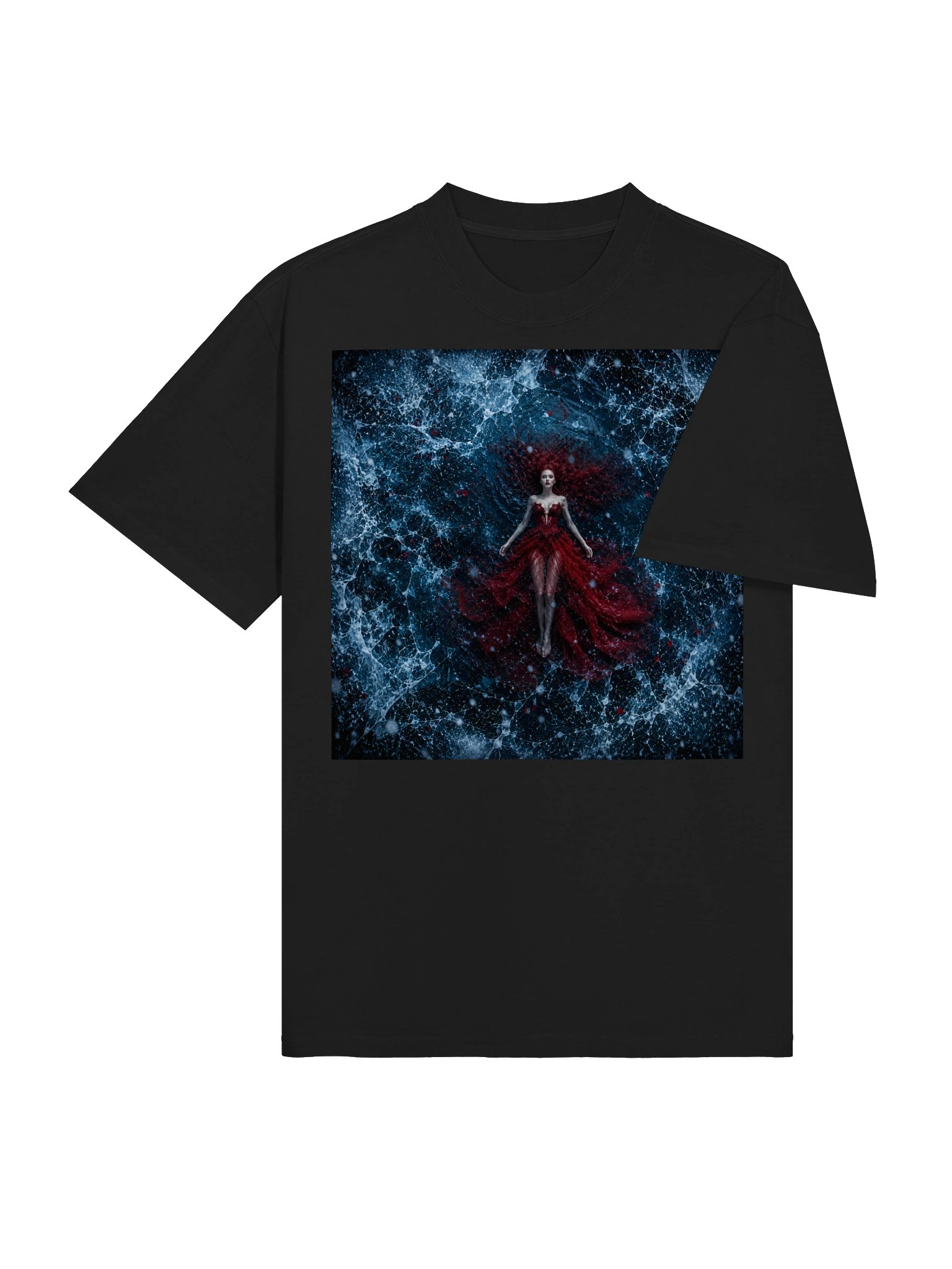 Gothic Red Goddess Oversized T-Shirt | Dark Fantasy Art Shirt | Ethereal Woman Black Graphic Tee product image (5)