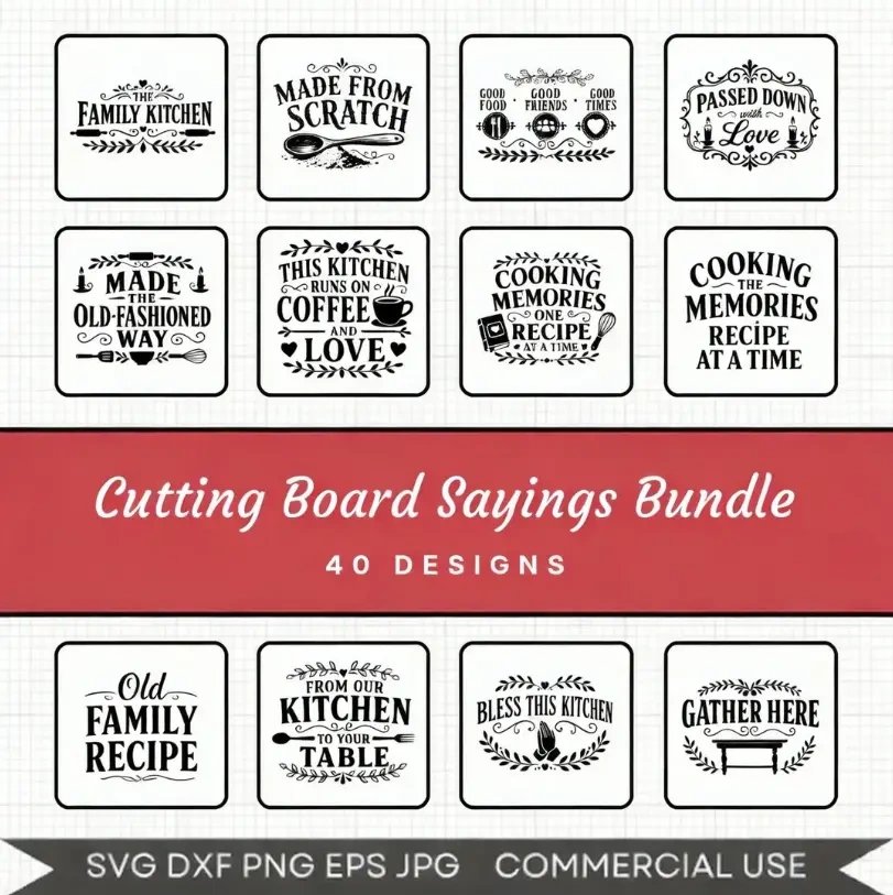 Cutting Board Sayings SVG Bundle – 40 Kitchen SVG Files for Cricut & Laser Engraving product image (1)