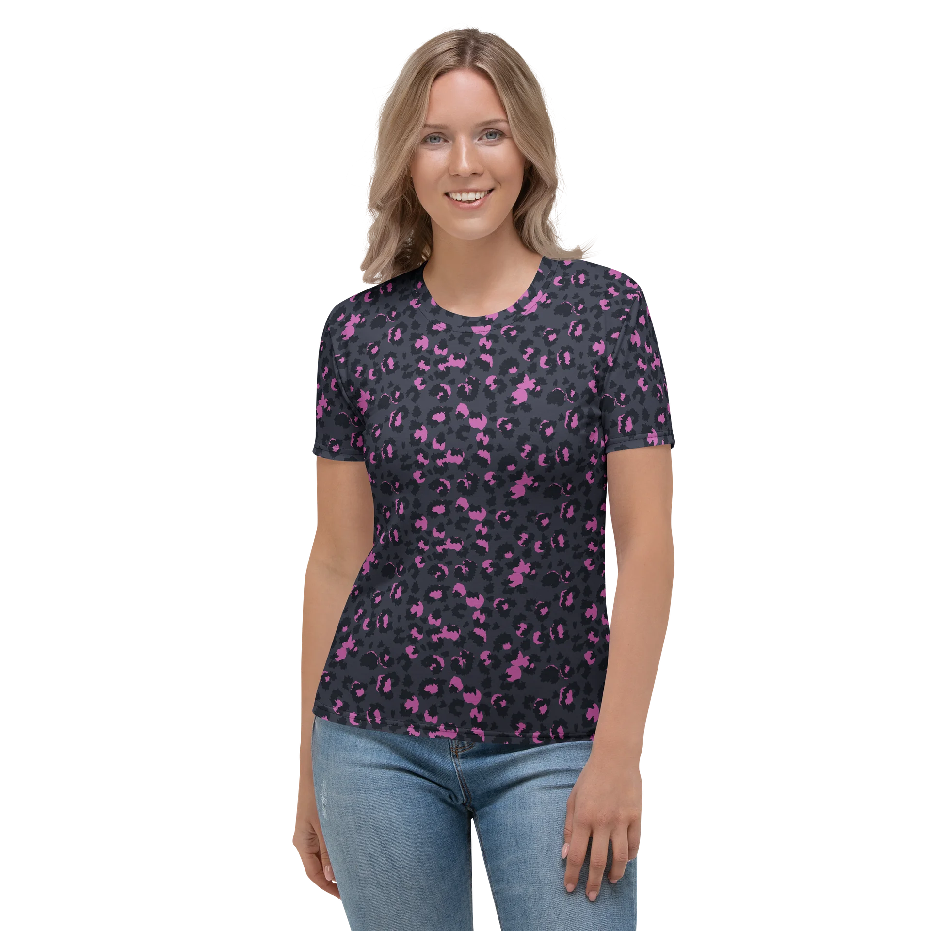 Pink Leopard Print Women's Crew Neck T-Shirt product image (1)