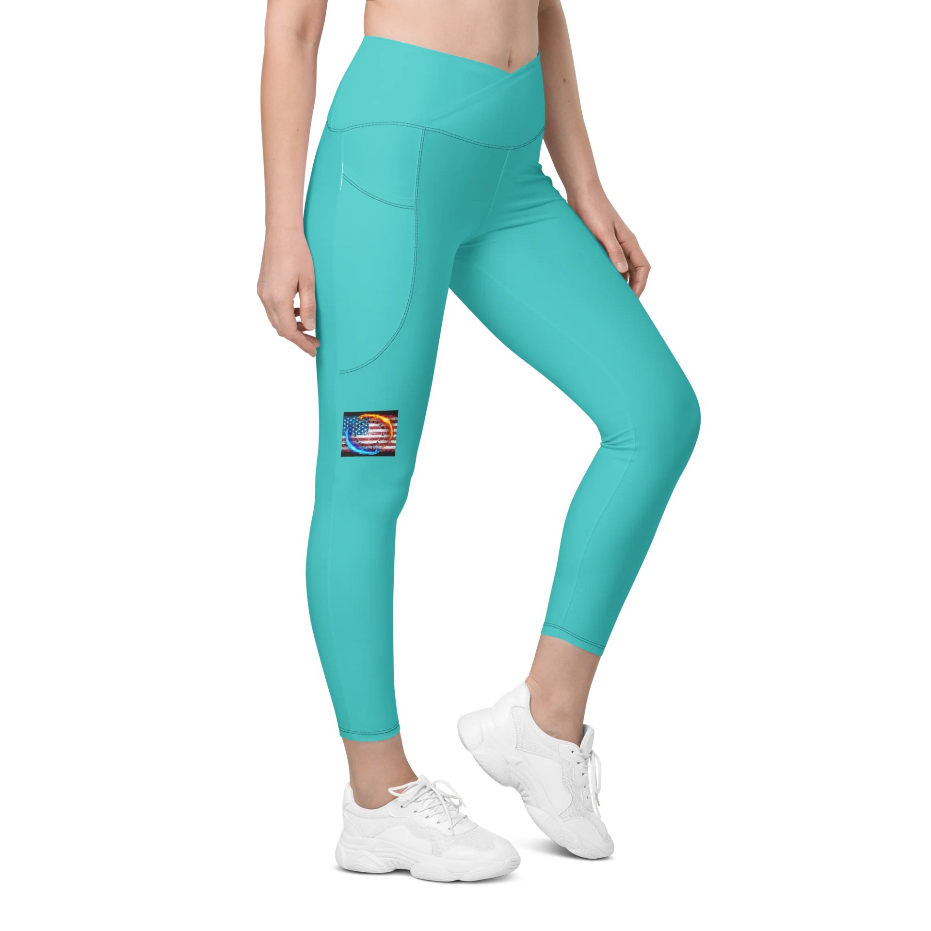 Leggings w pockets small logo turquoise product image (4)