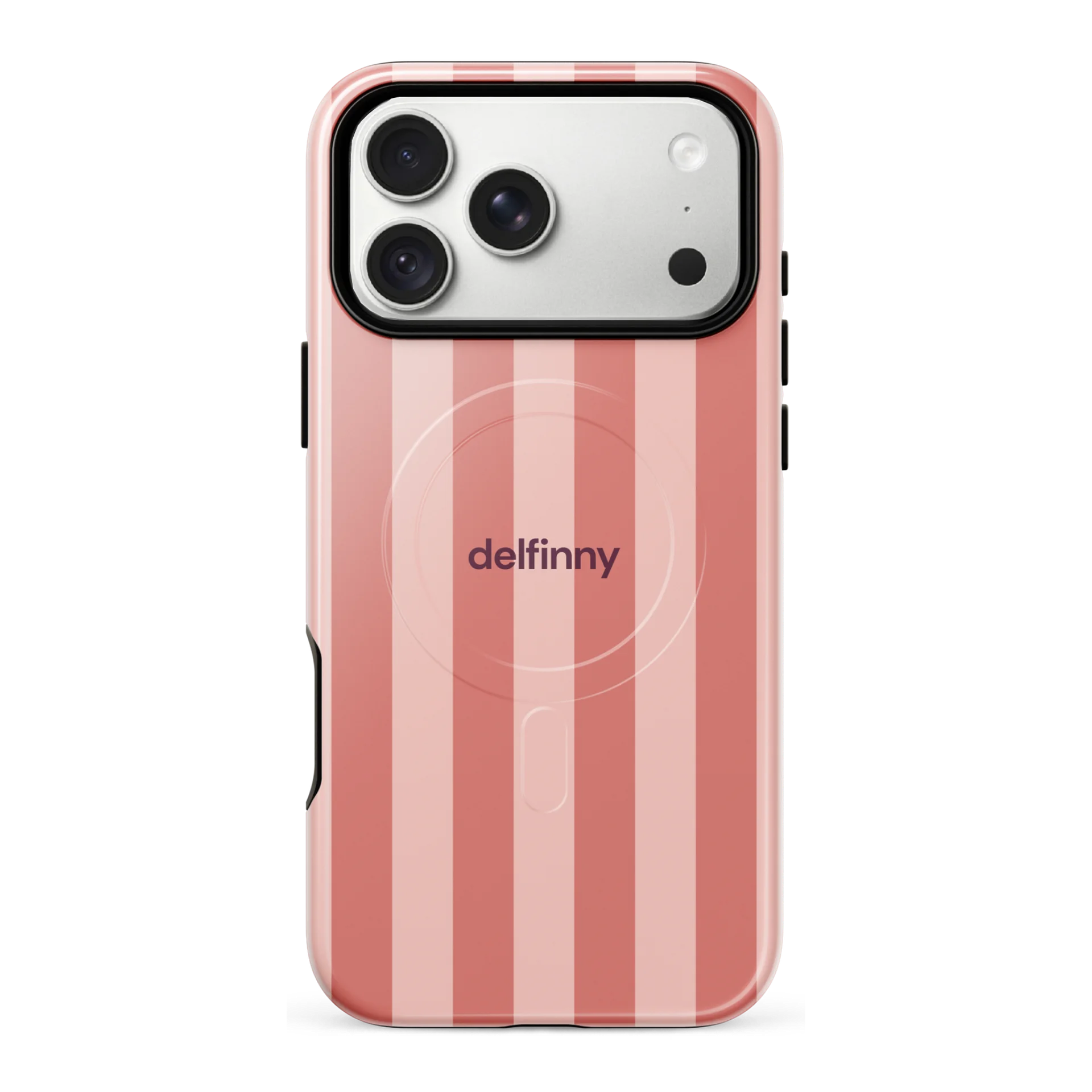 Striped Phone Case for iPhone 18 Series – MagSafe Compatible (Glossy Dusty Coral) product image (1)