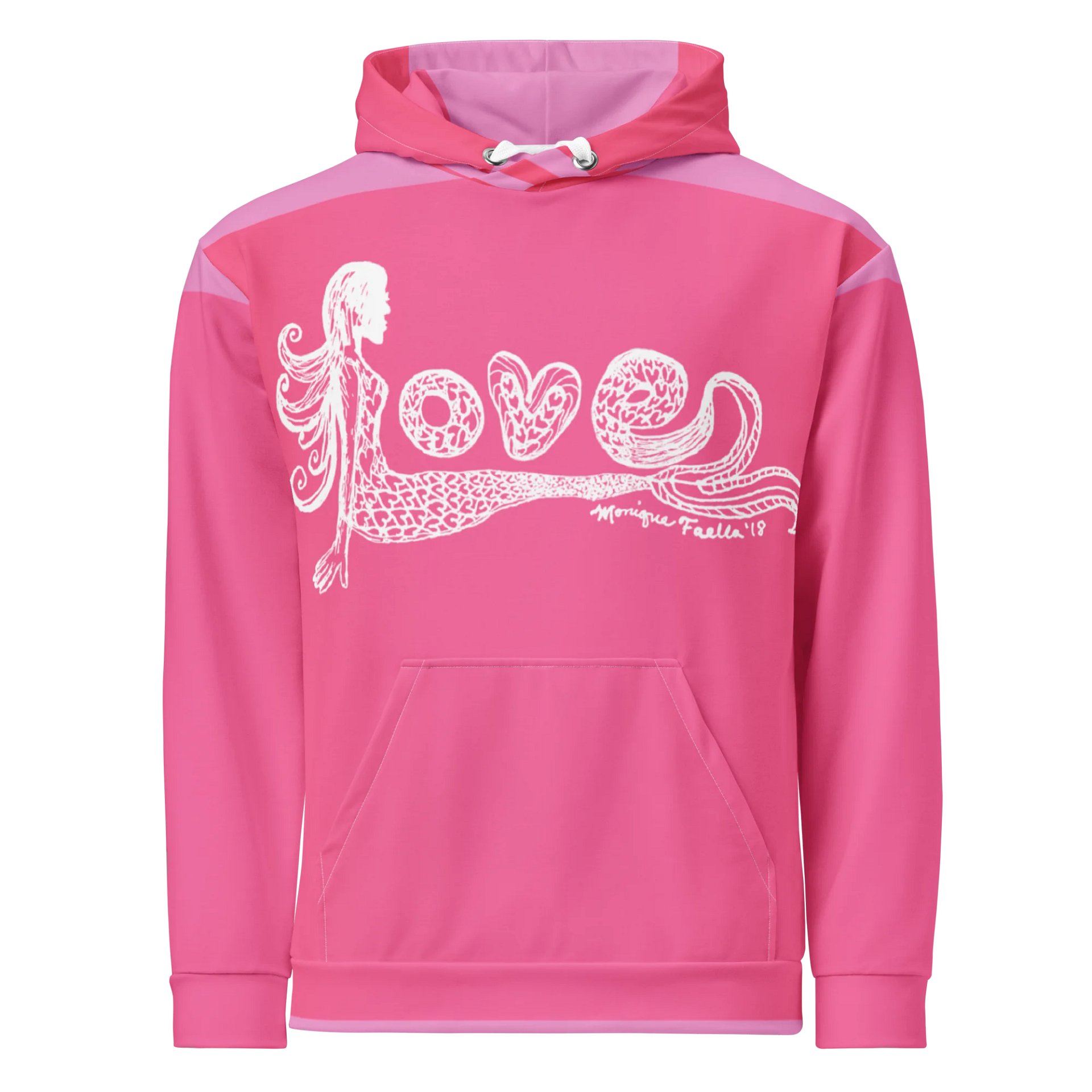 Mermaid Love | White on Pink Stripes | Comfy All-Over Print Unisex Hooded Sweatshirt | Ocean-Inspired | Monique Faella Designs™ product image (1)