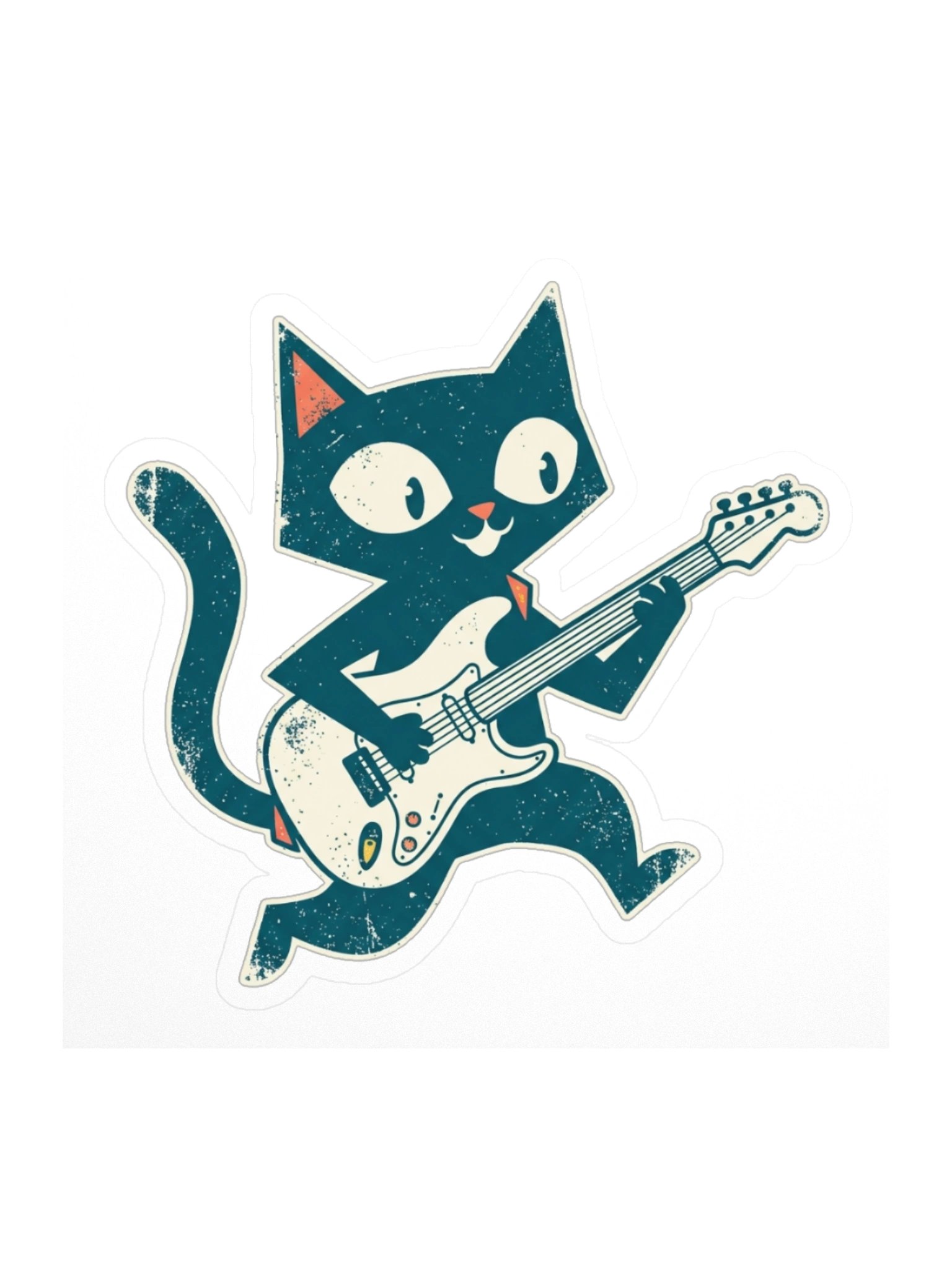 Retro Cat Playing Electric Guitar Sticker – Vintage Rock Cat Decal for Laptop, Guitar Case & Water Bottle product image (1)