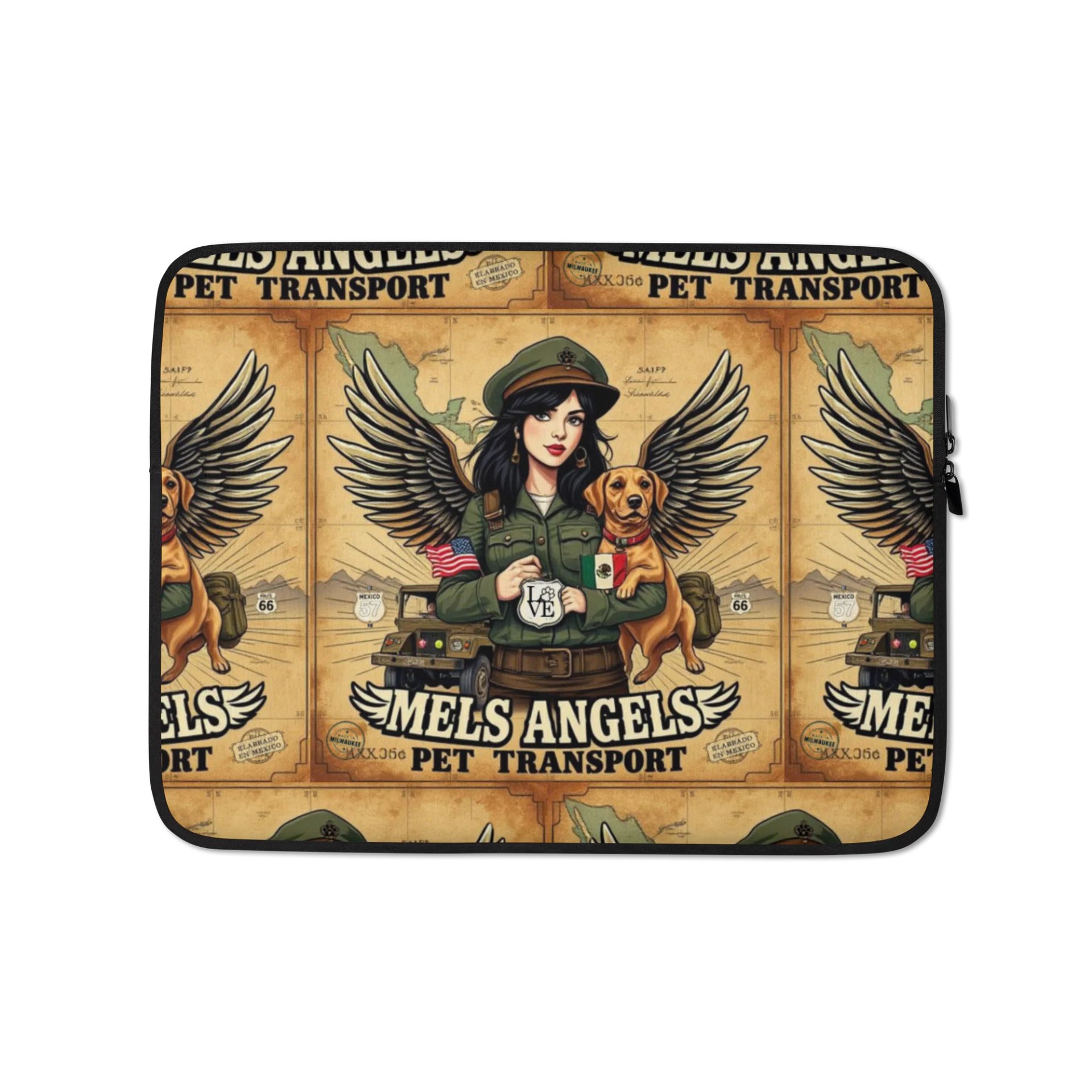 Mel’s Angels Laptop Sleeve – Vintage Military Pet Transport Art, Dog Lover Tech Cover, Protective Travel Case product image (6)