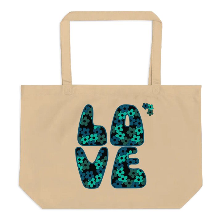 Teal Flower LOVE Text Eco-Friendly Large Tote Bag product image (2)