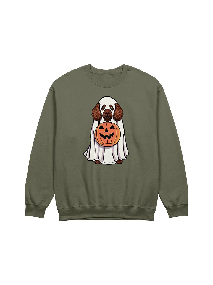 Funny Halloween Mini Poodle(Brown) Sweatshirt | Funny Poodle Wearing a Ghost Costume and Holding a Pumpkin Basket product image (1)