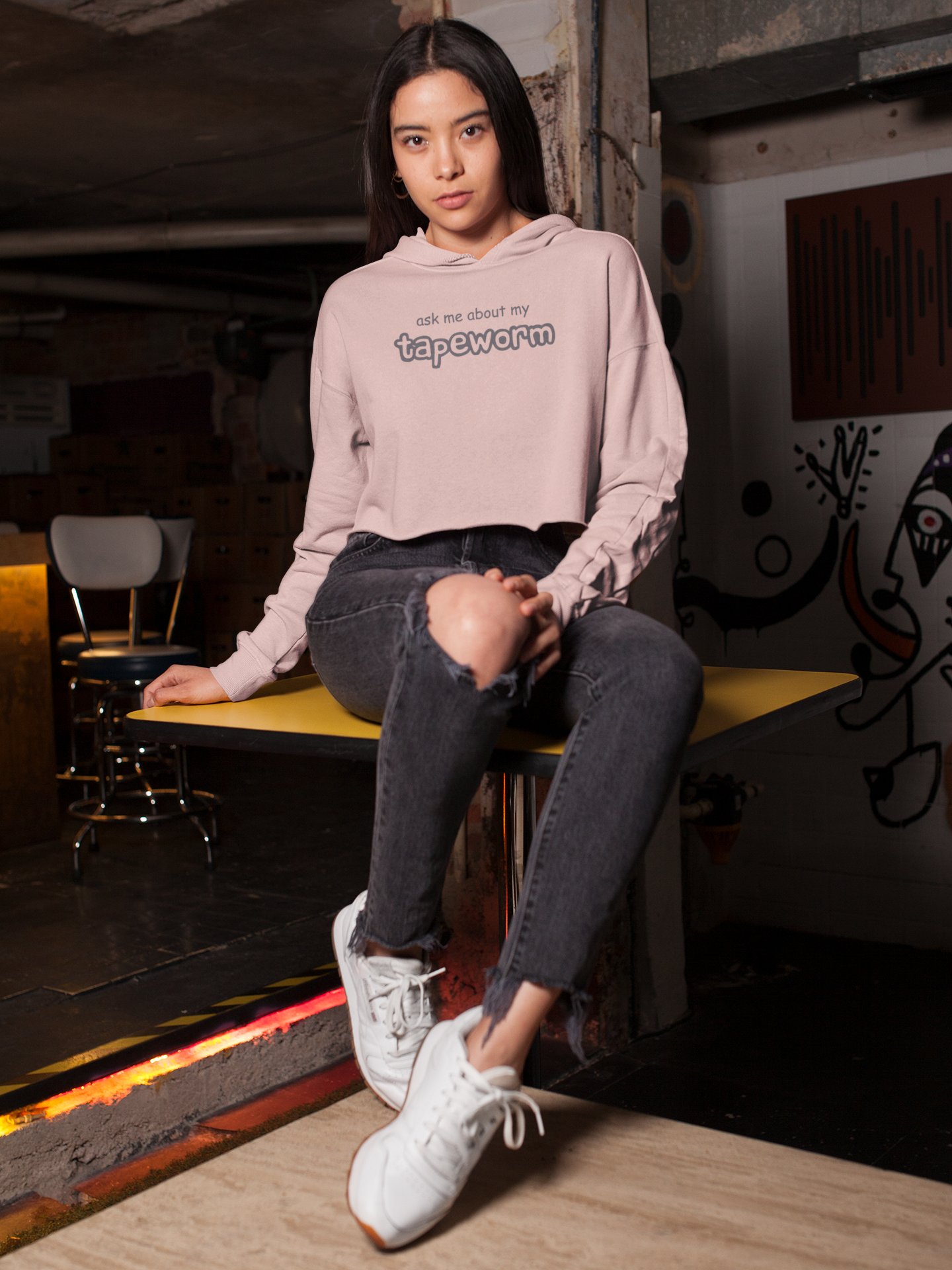 ask me about my tapeworm fleece crop hoodie product image (1)