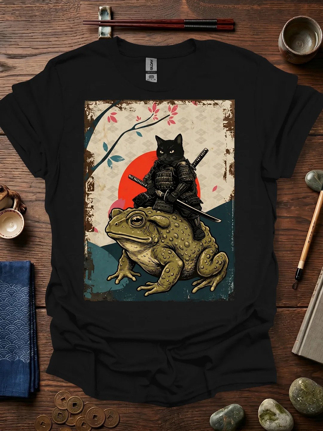 Cat Riding Frog Samurai T-Shirt product image (11)
