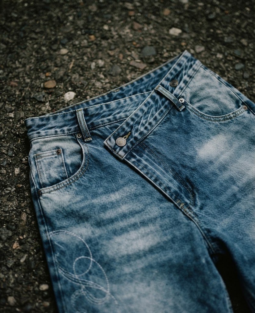 Cross-Waist Washed Blue Jeans product image (4)