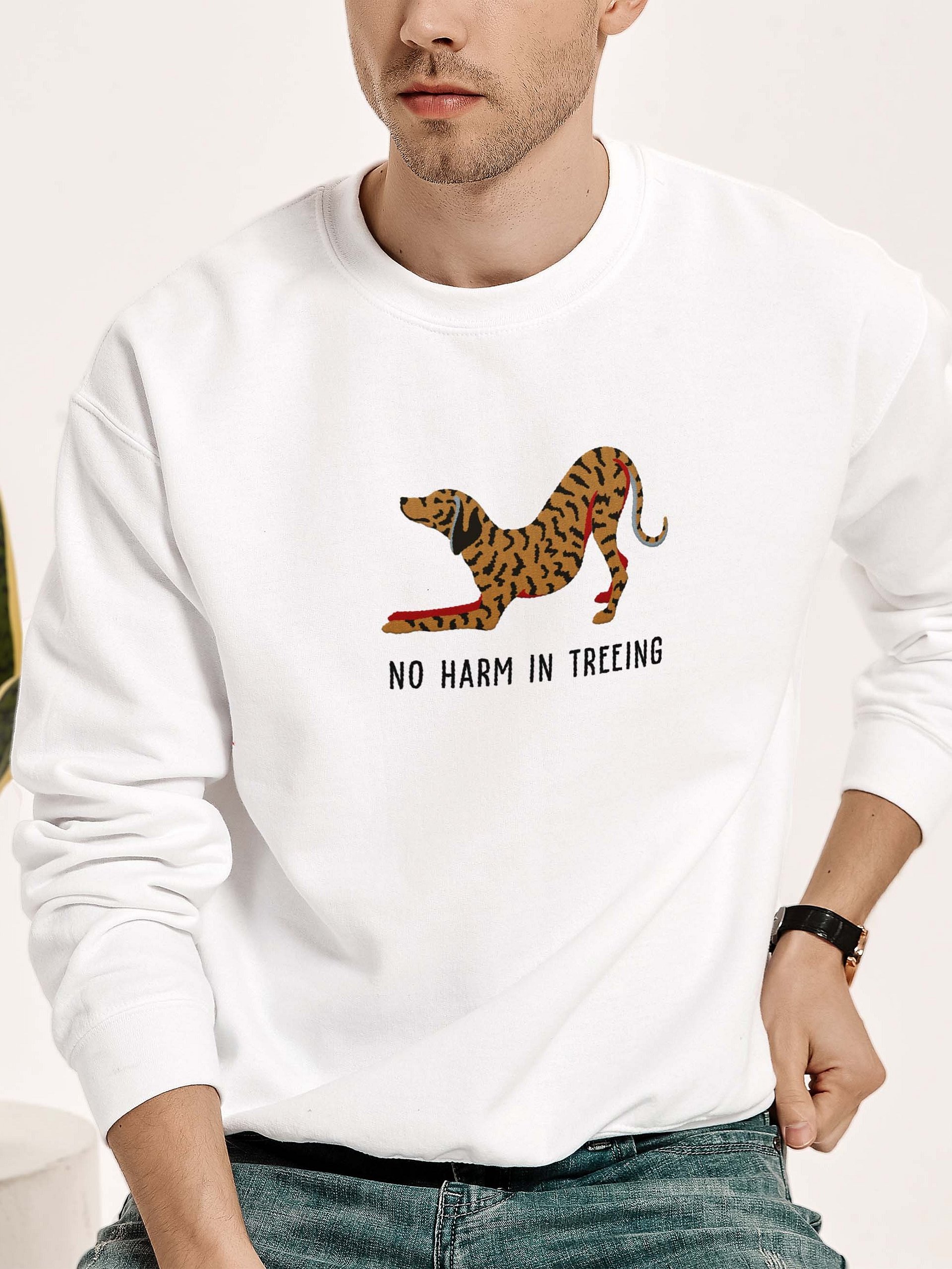 No Harm in Treeing Sweatshirt (Embroidered) of a Plott Hound(Tan Brindle) product image (2)