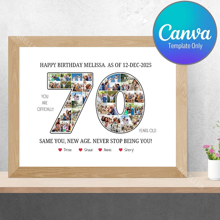 70th Birthday Photo Collage Poster - Canva Template product image (1)