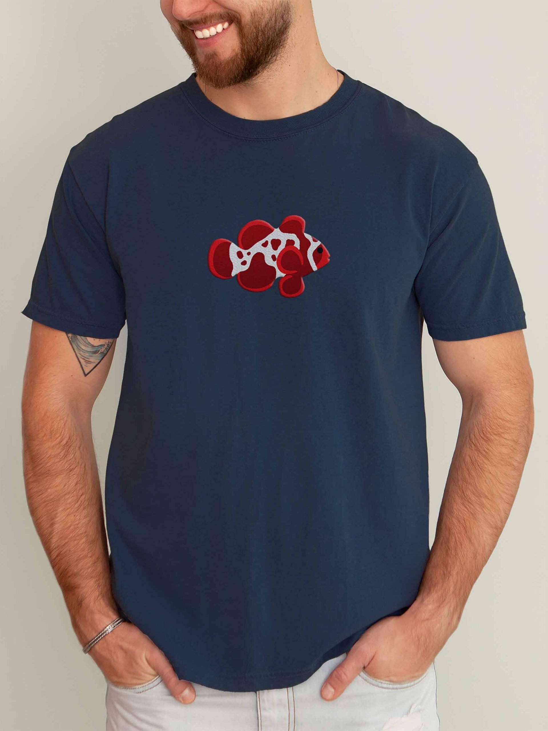 Lightning Maroon Clownfish Embroidered Shirt | Designer Clownfish Reef Fish Tee | Saltwater Aquarium Apparel product image (2)