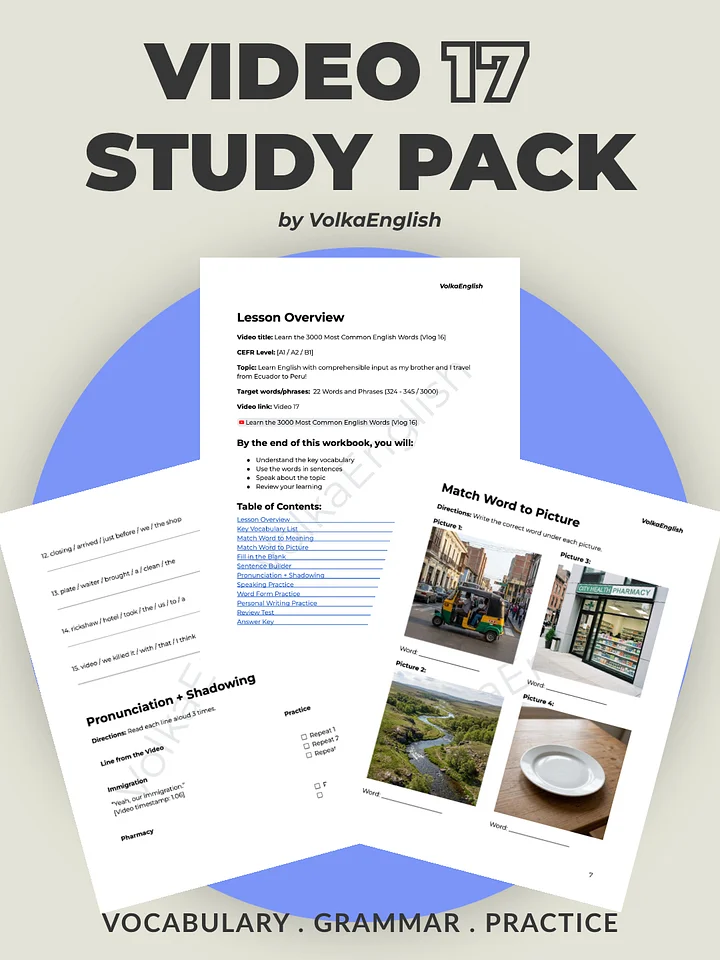 Learn the 3000 Most Common English Words - Video 17 Study Pack product image (1)