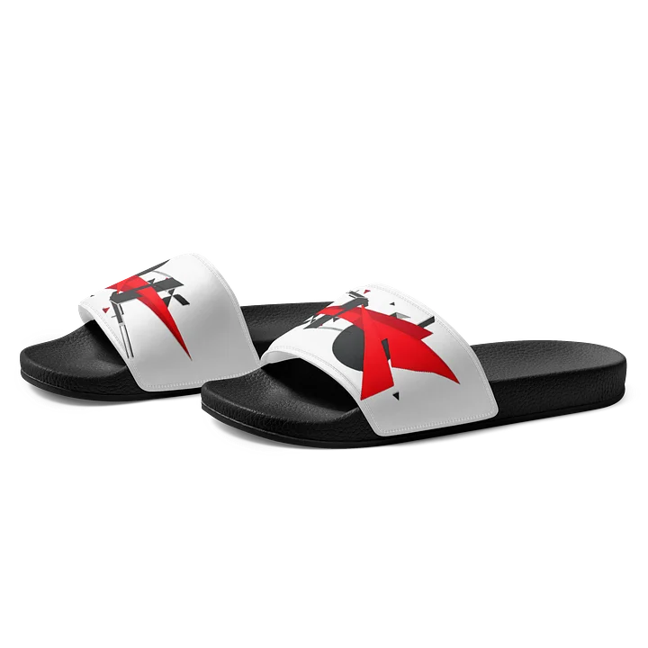 Abstract Red Bolt – White & Black Man Slide Sandals product image (1)