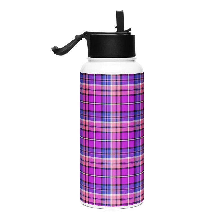 Bright Purple, Pink and Blue Plaid Water Bottle product image (1)