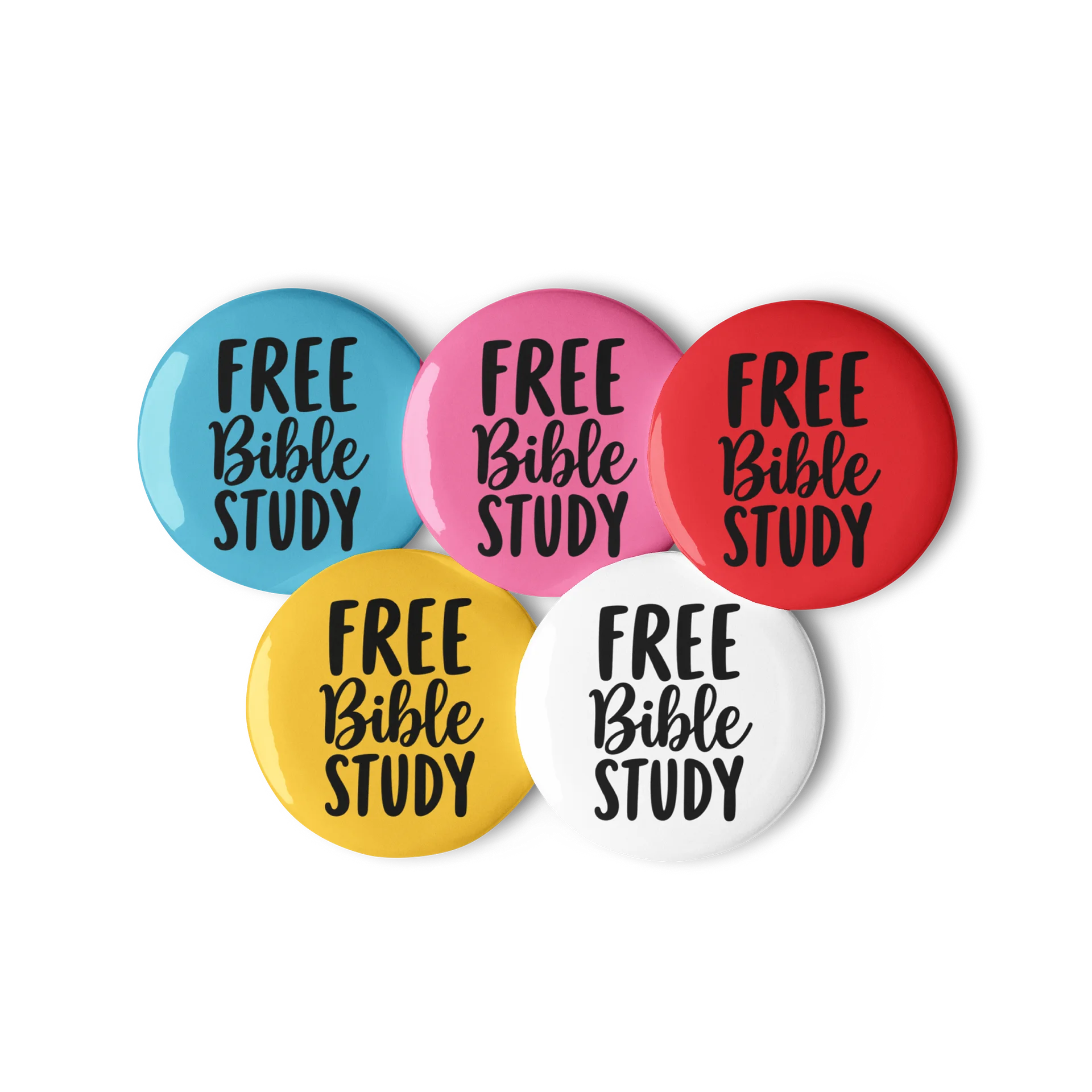 Free Bible Study – 5 Colorful Ministry Buttons Pin Set product image (1)