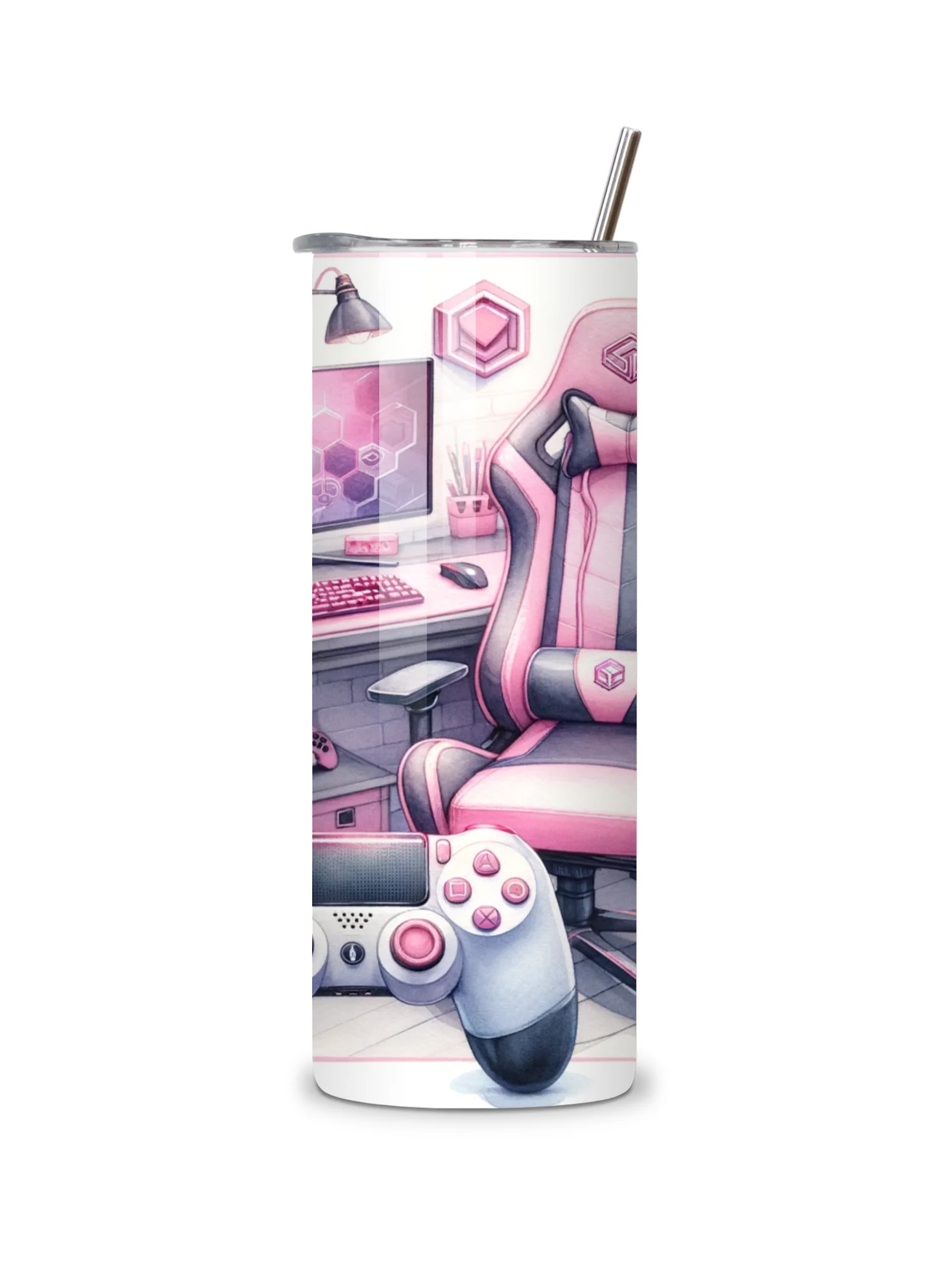Girl Gamer 20oz Skinny Tumbler with Metal Straw – Stylish Pink Gaming Setup Design – Double-Walled Insulated Stainless Steel Tumbler for Hot & Cold Drinks, Perfect Gift for Female Gamers product image (5)