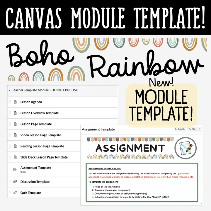 Canvas LMS Template - MODULE - Boho Rainbow - 100% Customizable product image (1)