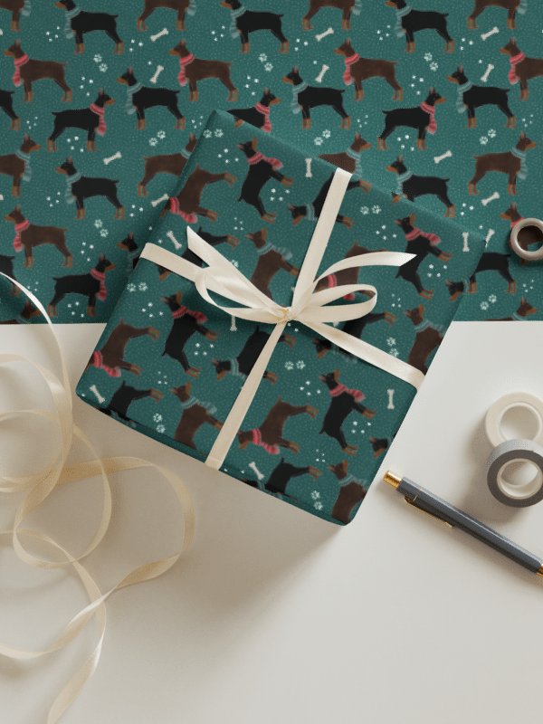 Winter Dobermans in Scarves Pattern Wrapping Paper, 3 Pack product image (1)
