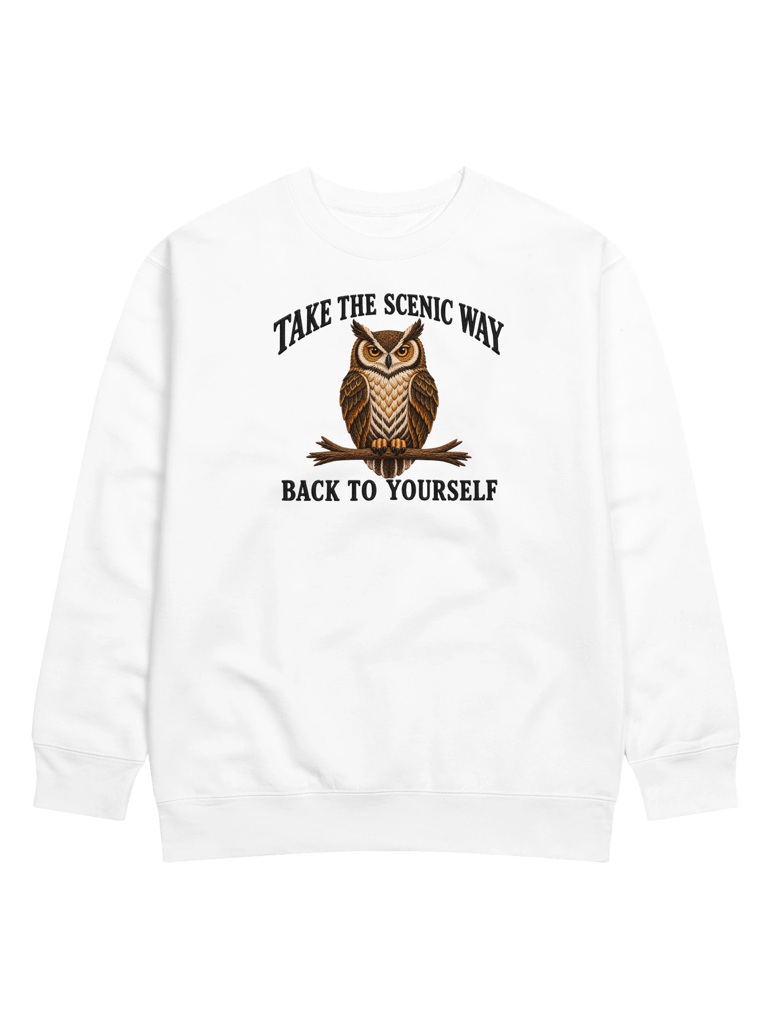 Take the Scenic Way Owl Sweatshirt | Vintage Faux Embroidery Cotton Heritage Crewneck product image (28)