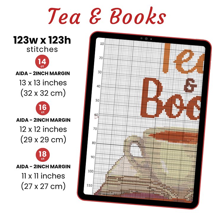 Tea and Books Cross Stitch Pattern product image (2)