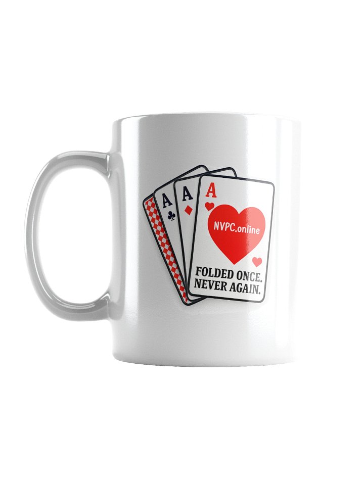 White "Folded Once - Never Again" Mug - Red Heart Edition product image (1)
