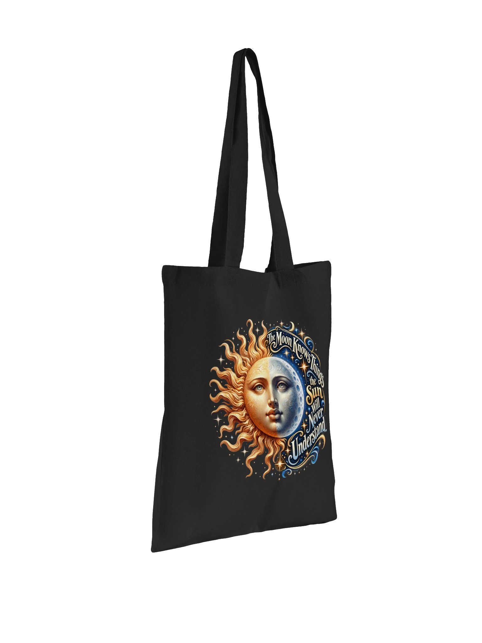 The Moon Knows - Cotton Tote Bag - Celestial Sun & Moon Art product image (5)