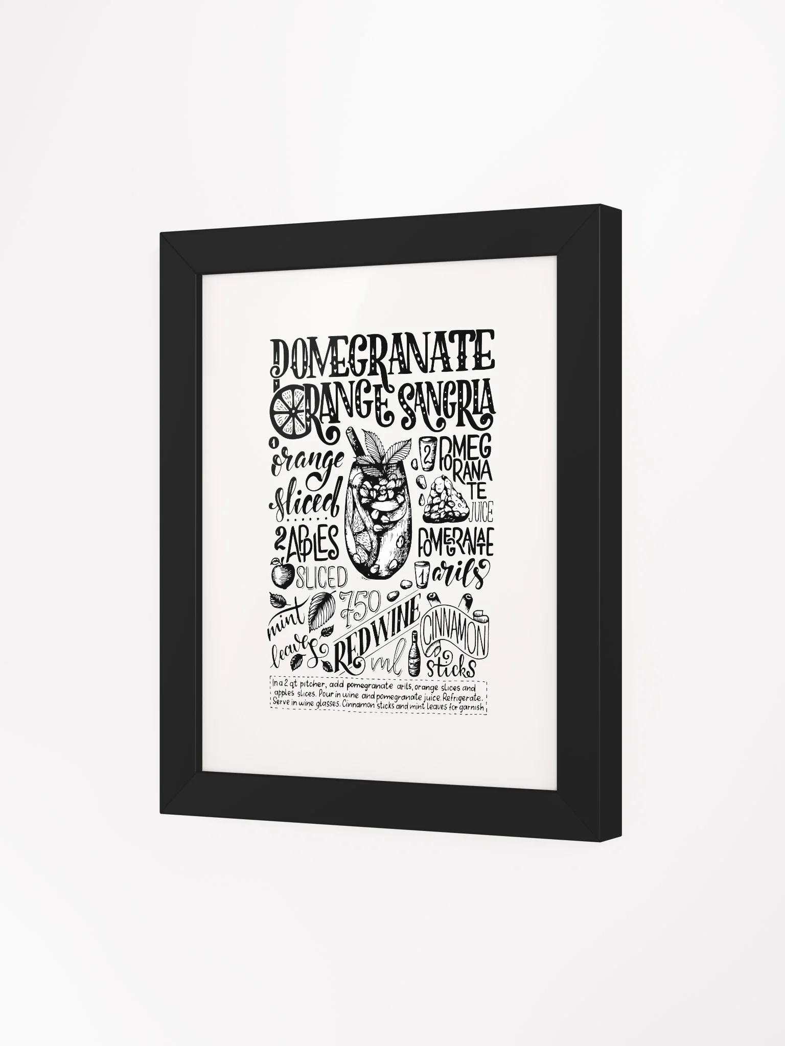 Framed Pomegranate Orange Sangria Recipe Print | Hand-Lettered Art Frame product image (3)