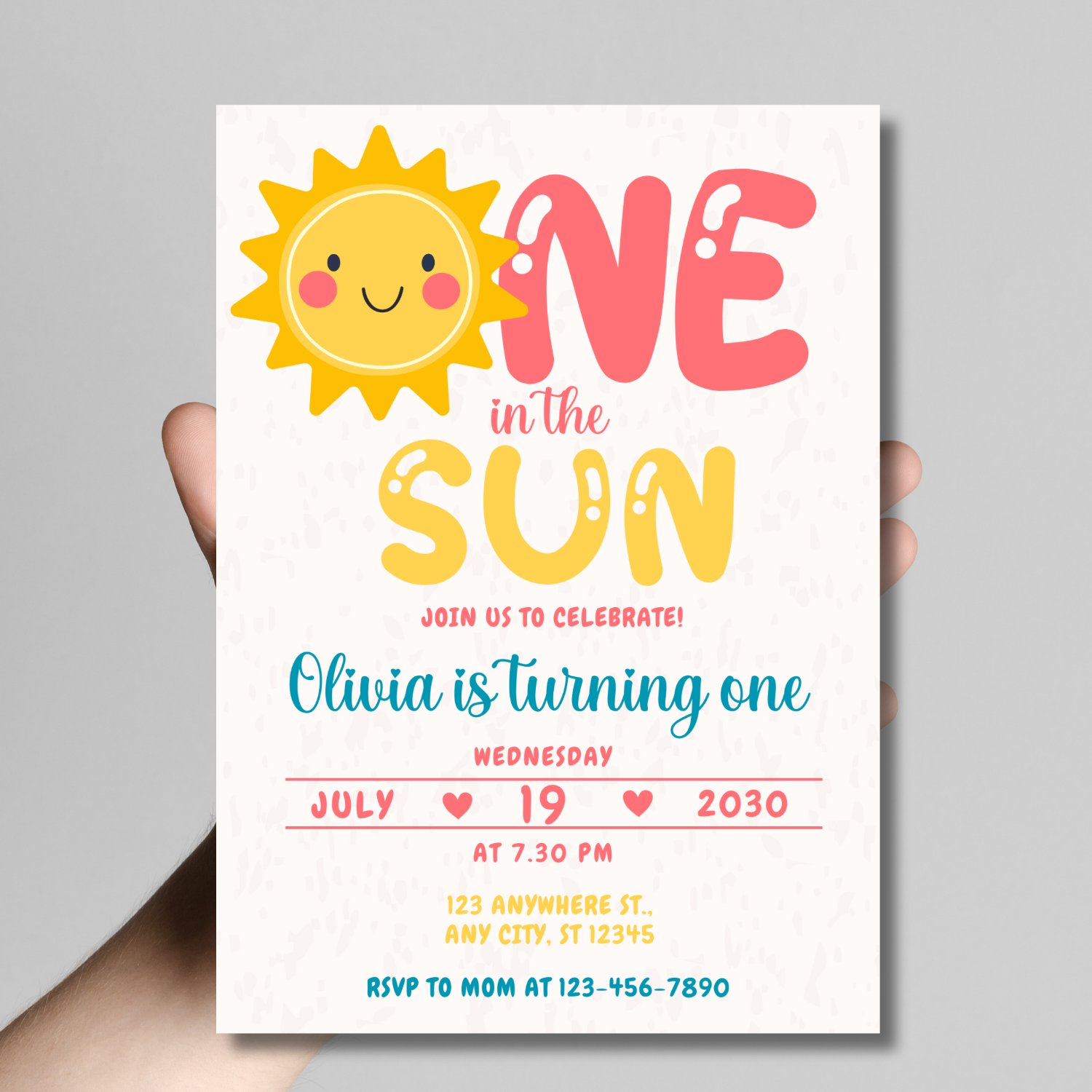 One in the Sun First Birthday Invitation | Editable Canva Template | Summer 1st Birthday Girl Invite | Sunshine Theme | Digital Download product image (5)