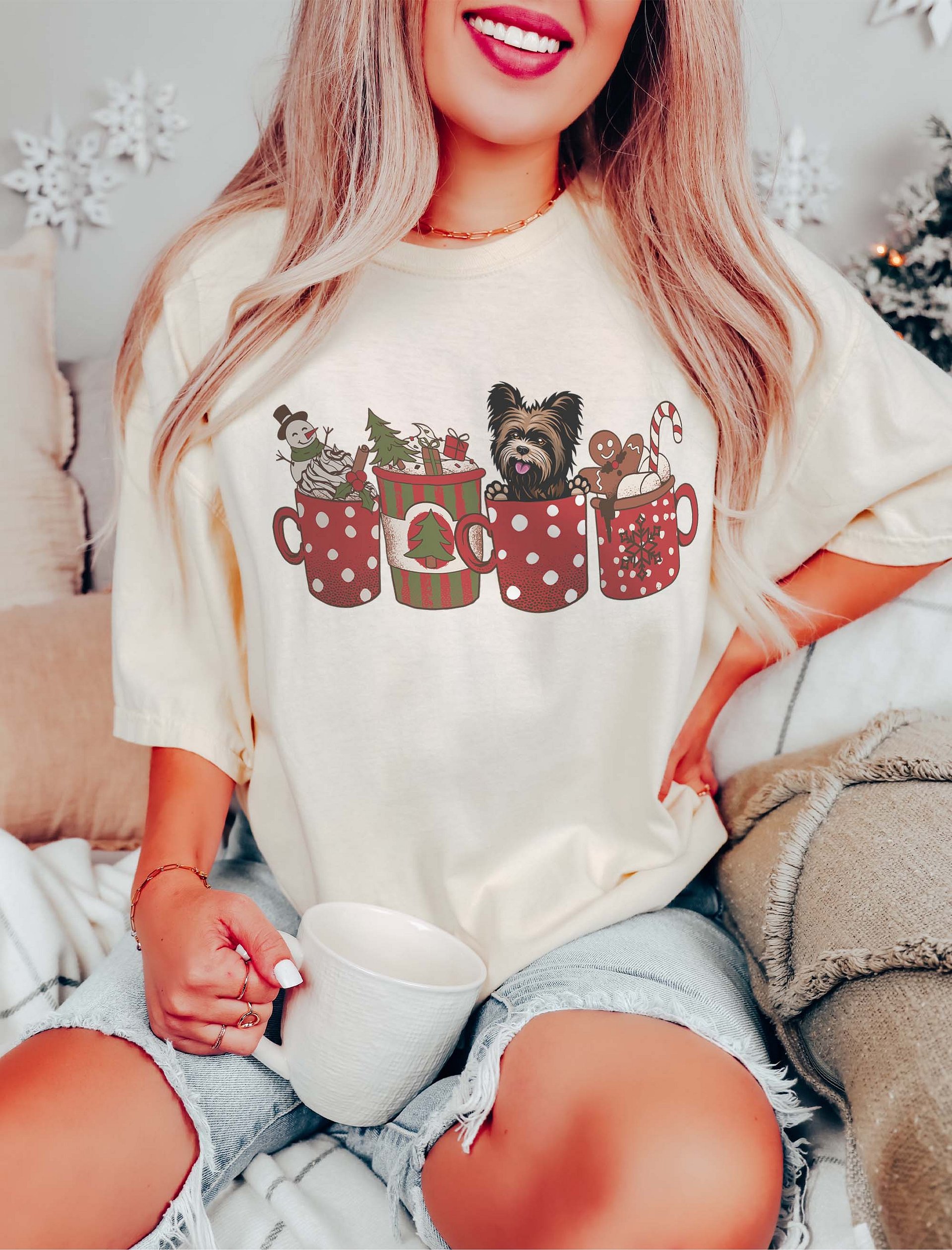 Cute Yorkshire Terrier(2) in a Christmas Cup T-Shirt | Funny Christmas Yorkie Pup in a Cup product image (11)