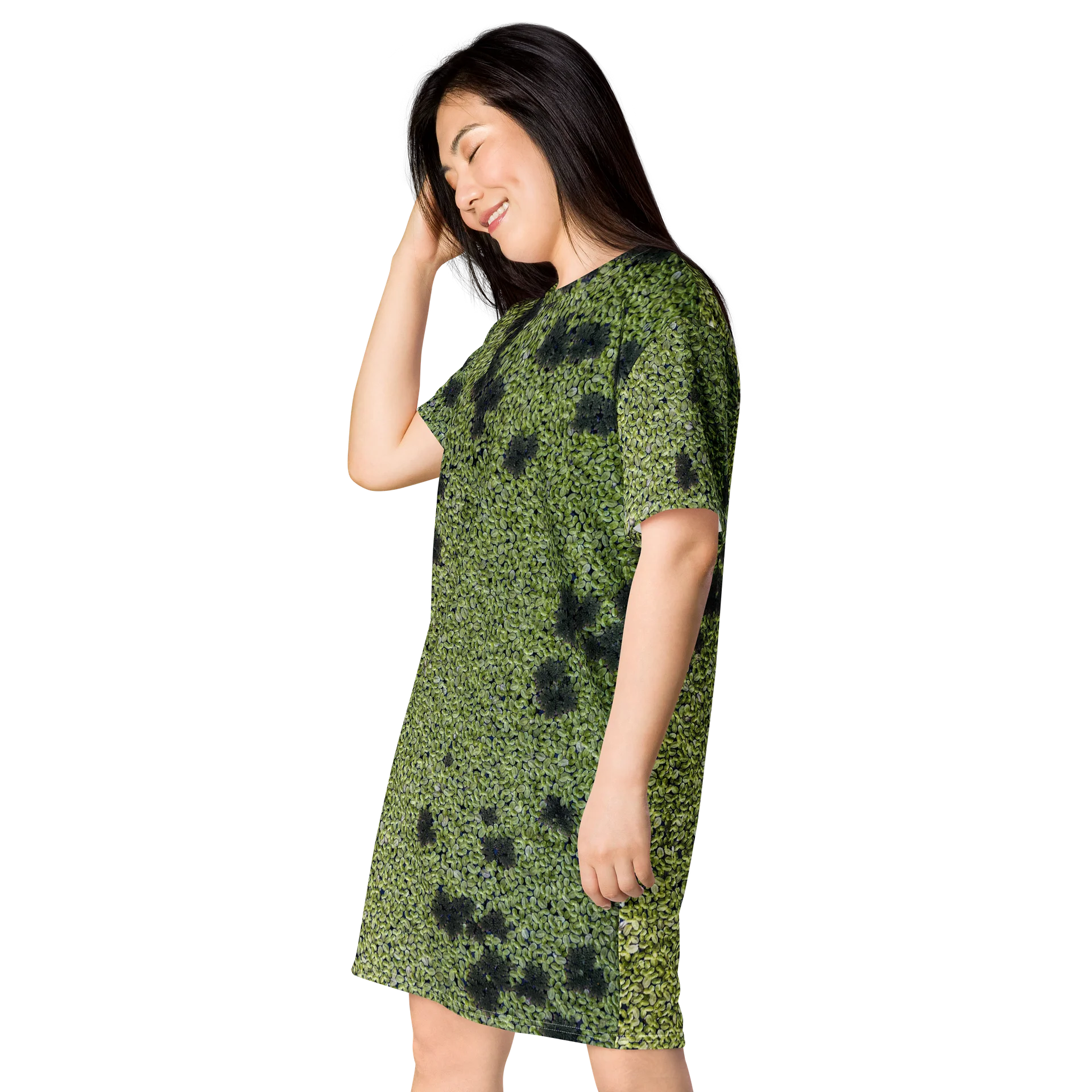Verdant Life Earthy Green All-Over Print T-Shirt Dress | Casual Sage Green Summer Sundress product image (3)