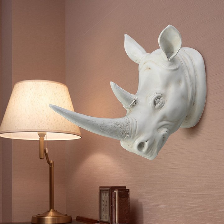 Faux Taxidermy Rhino Head Wall Decor — Resin Animal Sculpture | Modern Animal Head Wall Mount for Home & Hotel product image (2)