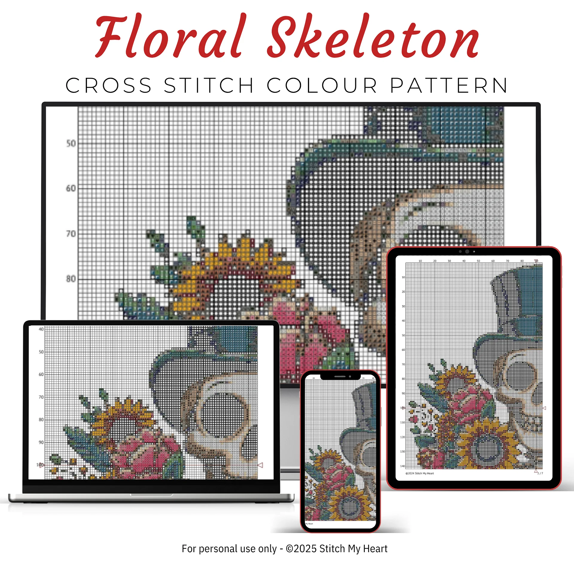 Floral Skeleton Cross Stitch Pattern product image (3)