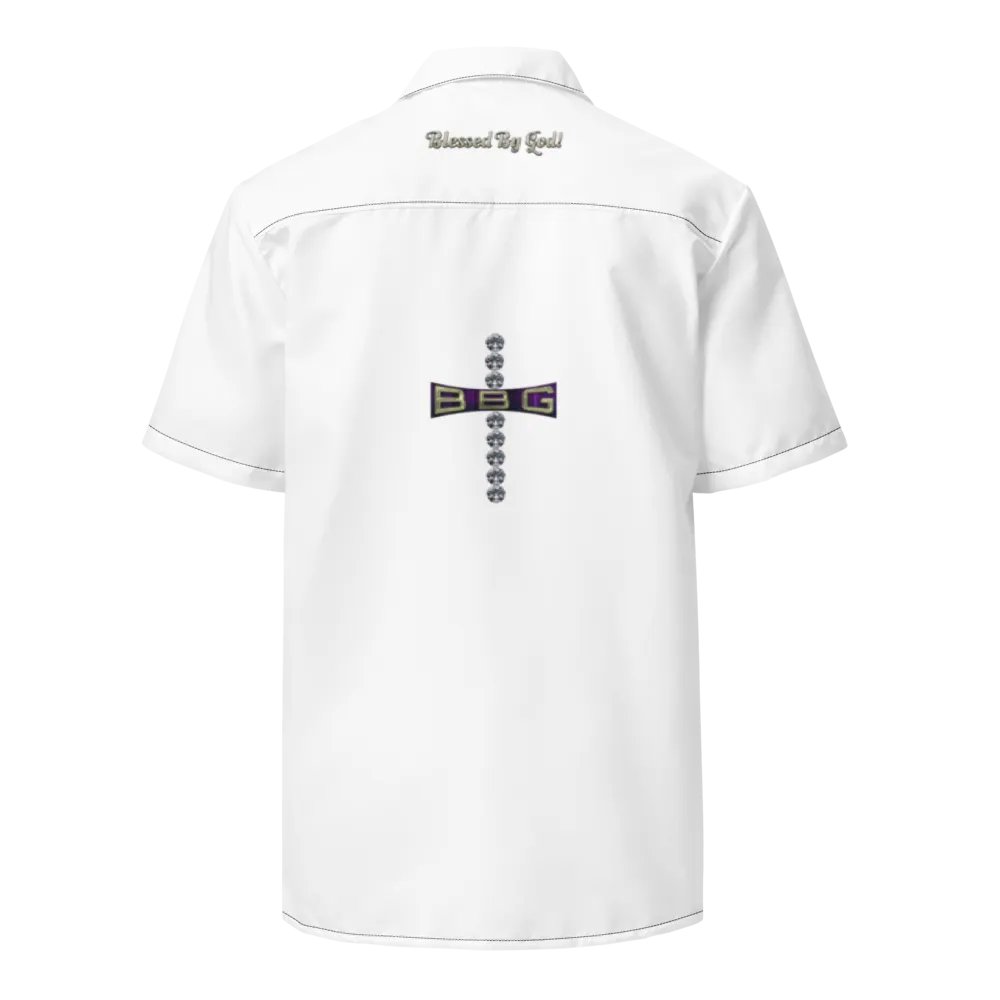 White and Black Abstract Blessed by God Button-up Shirt product image (2)
