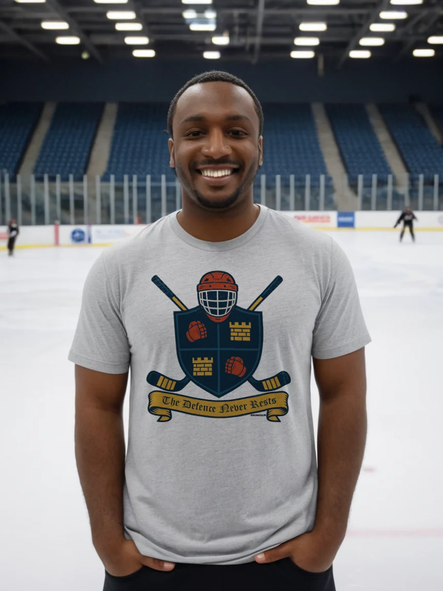 Funny Hockey T-Shirt - The Defence Never Rests - Beer League Hockey Shirt for Men - Gift for Hockey Players who Love Breaking Up Plays product image (2)