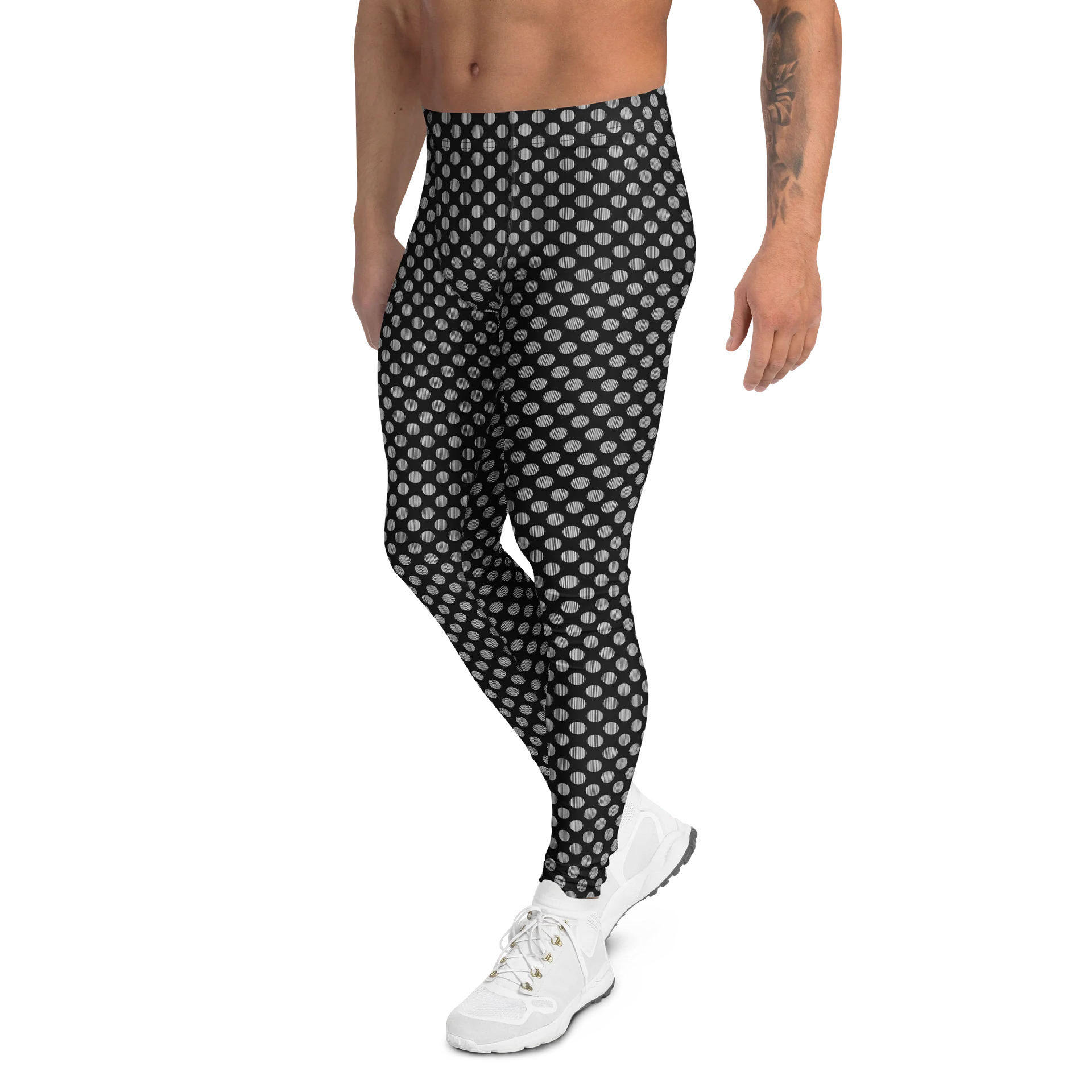 Black and White Striped Polka Dots Men's Leggings product image (4)