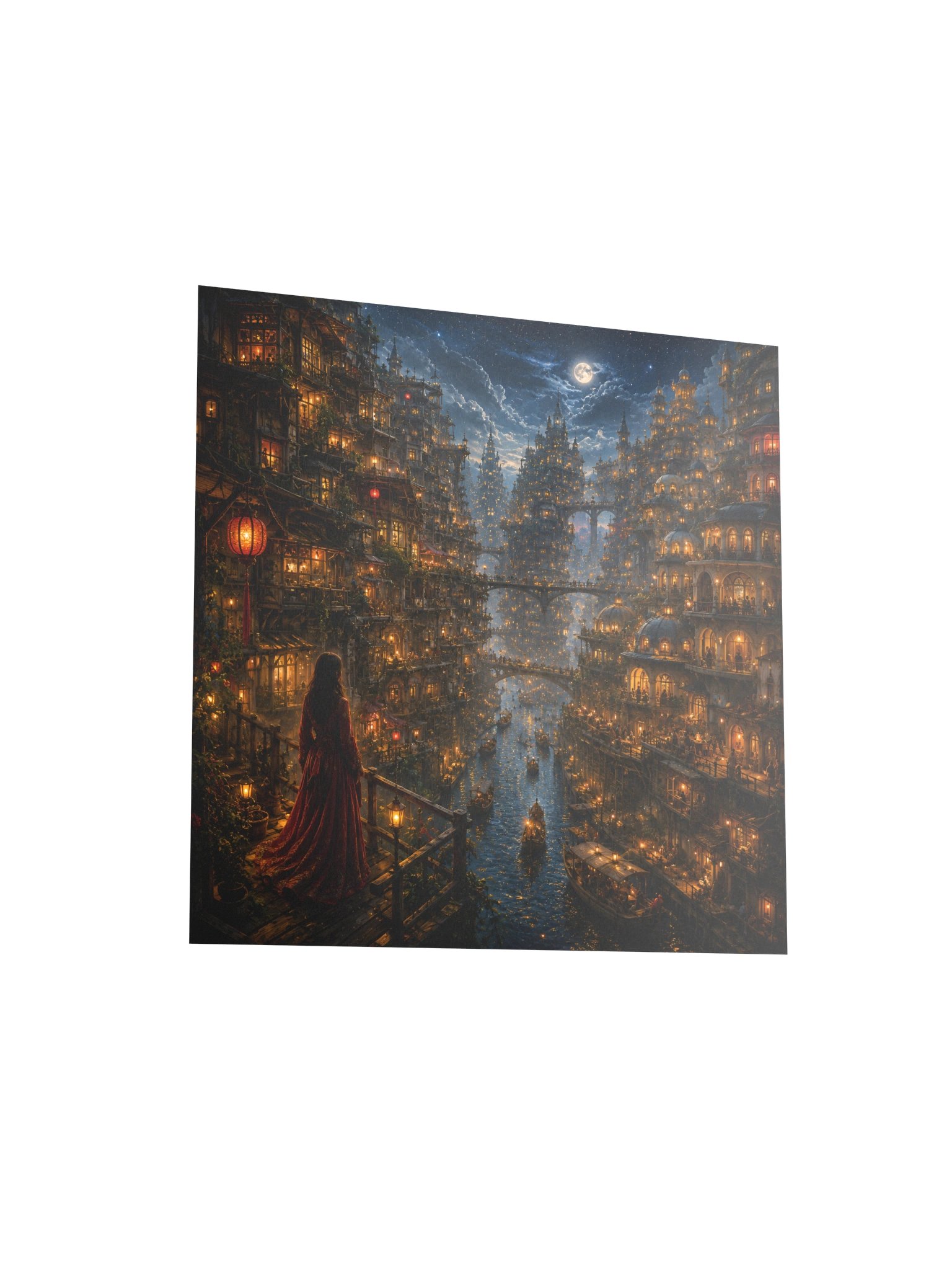 Never Ending Castles Fantasy City Wall Art | Enchanted Canal City at Night | Dark Academia Poster product image (4)