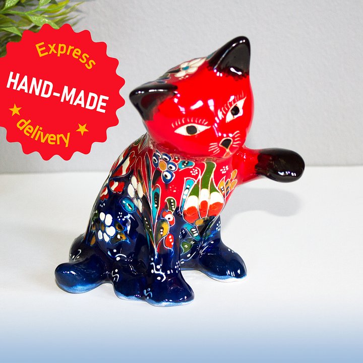 Ceramic handmade cat, Turkish decor (Red) — handmade pottery product image (1)